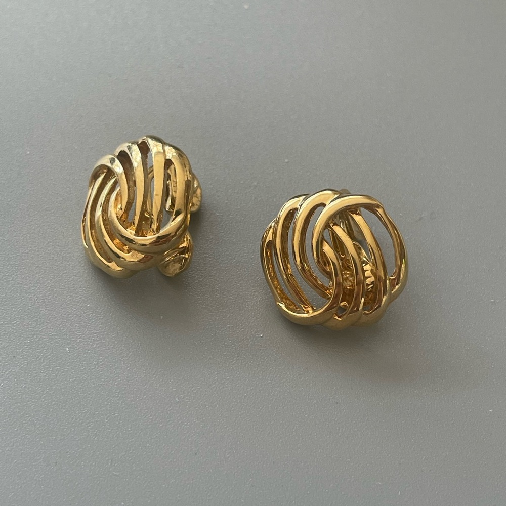 Lovely Monet open worked knot clip on earrings or pierced.
